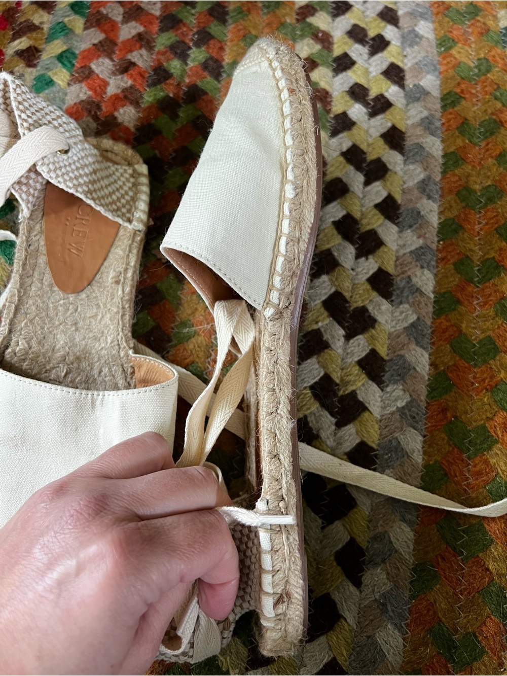 J. Crew Women’s Cream Canvas Espadrille Lace-Up Sandals - Picture 12 of 14